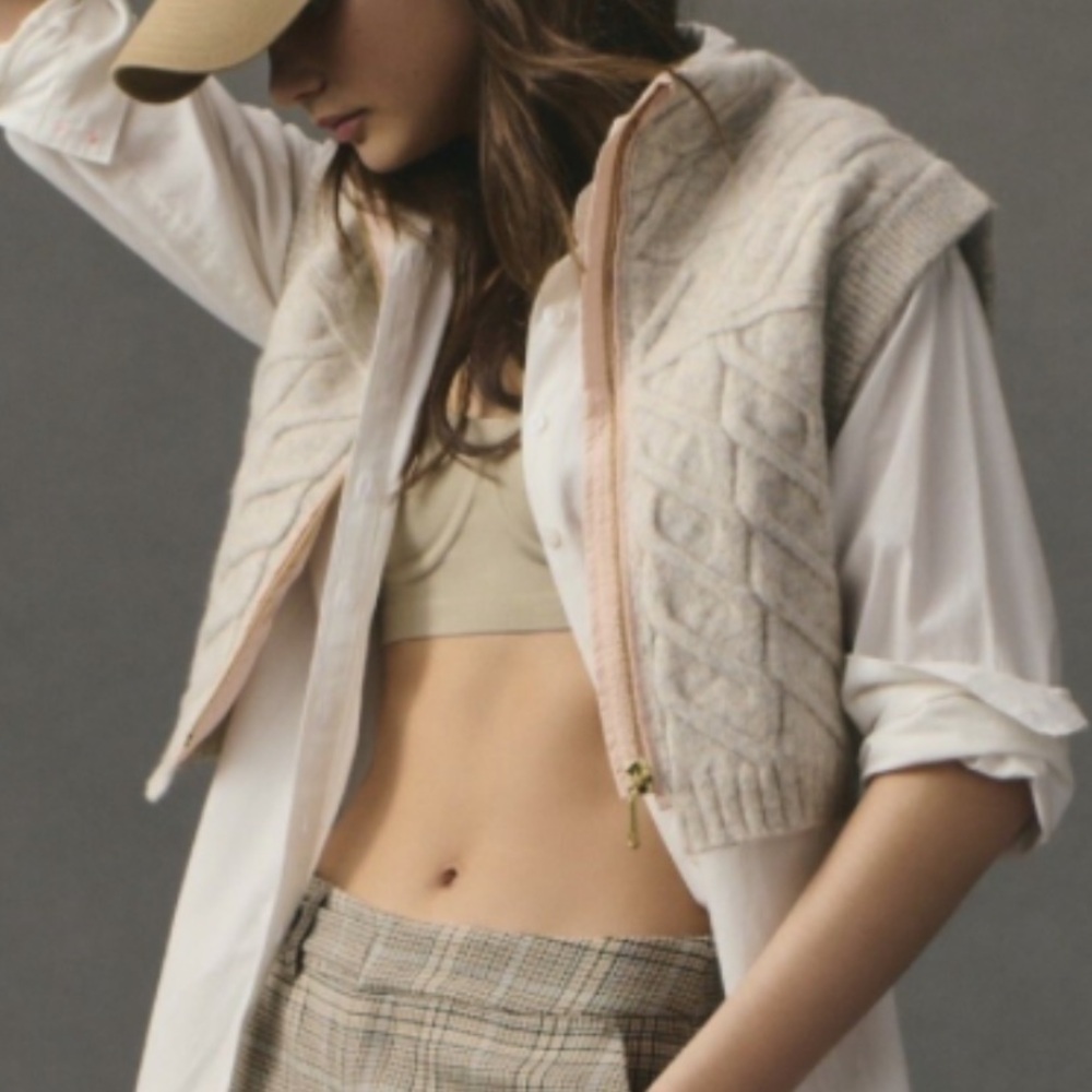 Pilcro Beige Cable Knit Sweater Vest